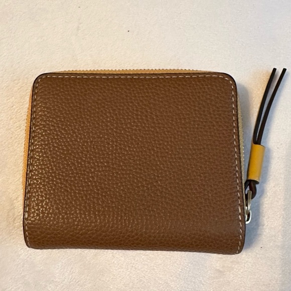 Tory Burch Perry Color Block Bifold Pebbled Leather Wallet pink yellow brown red - Picture 2 of 14